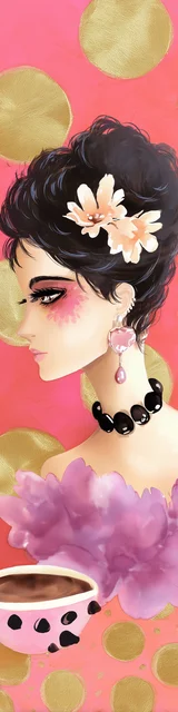 Free colorful bookmark showing a profile portrait of a coffee drinker